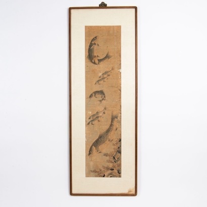 A Korean 19th Century Ink and Wash Fish and Aquatic Plants Painting