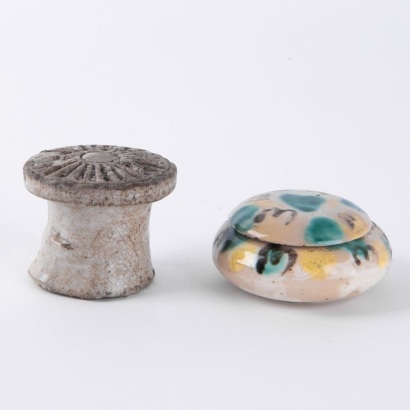 A Korea Goryeo Dynasty 14th Century Stamped Clay Seal AND A Sancai-glazed Small Seal Box