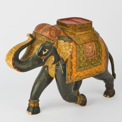 A Vintage Rajasthan Hand-Painted Wooden Elephant Ornament