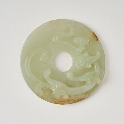 A Chinese Qing Dynasty Hetian Jade 'Chilong' Bi Disc