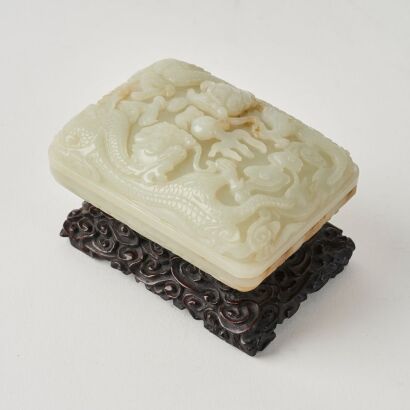 A Chinese Mid-Qing Dynasty Hetian Jade &lsquo;Dragon&rsquo; Covered Box