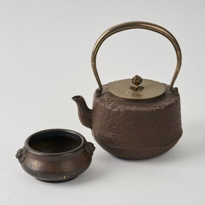 A Japanese Iron Kettle AND A Bronze Incense Burner (Xuan Mark)