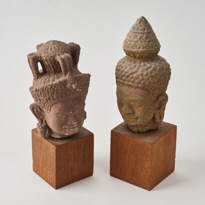 A Set of Two Thai Stone Buddha Heads