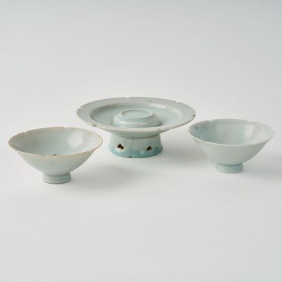 A Pair of Chinese Song Dynasty Huzhou Kiln Small Cups AND A Chinese Song Dynasty Huzhou Kiln Cup Stand