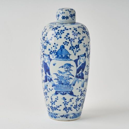 A Chinese Blue and White &lsquo;Figural&rsquo; Covered Jar