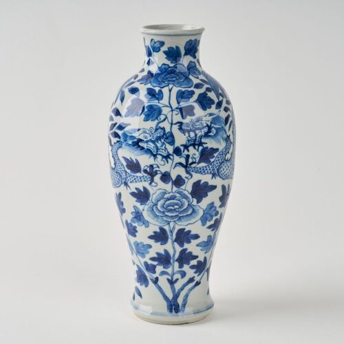 A Chinese Qing Dynasty Blue and White &lsquo;Dragon&rsquo; Vase (Kangxi Year Mark)