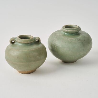 A Set of Two Chinese Yuan Dynasty Longquan Ware Small Jars
