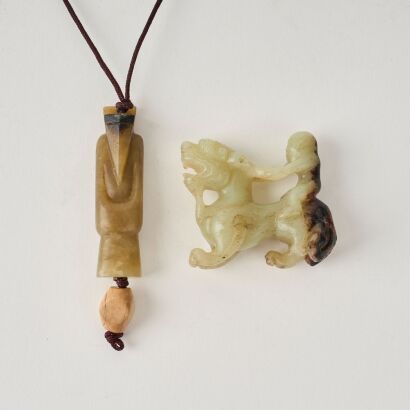 A Set of Two Chinese Archaic Jade Pendants