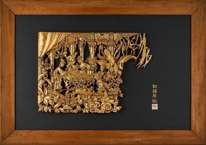 A Chinese Late 19th to Early 20th Century Carved and Gilt-lacquer Wood Hanging Ornament