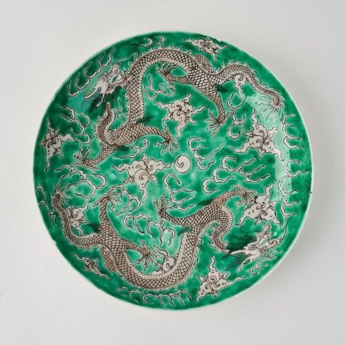 A Chinese Mid-Qing Dynasty Famille-verte' Two Dragons' Dish