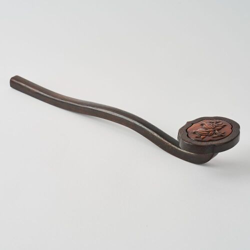 A Chinese Hardwood Ruyi Inlaid With Boxwood Carving