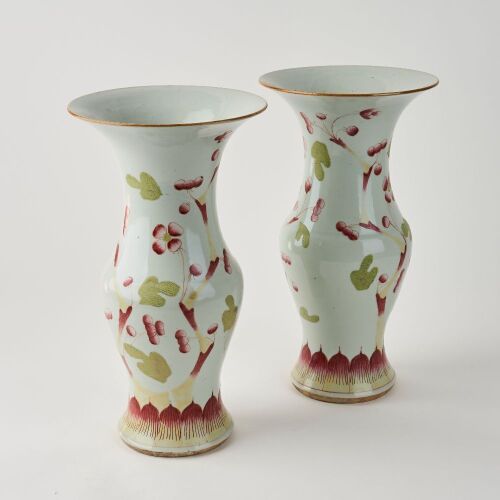 A Pair Of Chinese Qing Dynasty Famille-rose 'Floral' Vases