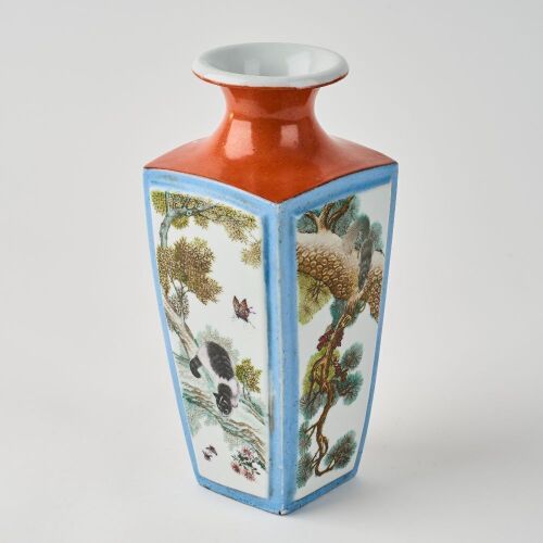 A Chinese Early 20th Century Republic Period Famille-rose &lsquo;Animal and Floral&rsquo; Square Vase (Qianlong Year Mark)