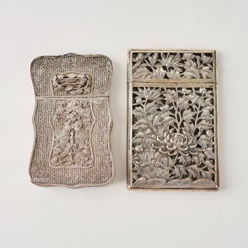 A Set of Two Chinese Late 19th Century Export Silver Repouss&eacute; Card Cases