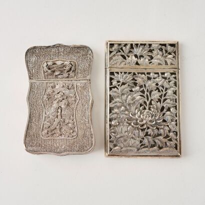 A Set of Two Chinese Late 19th Century Export Silver Repouss&eacute; Card Cases