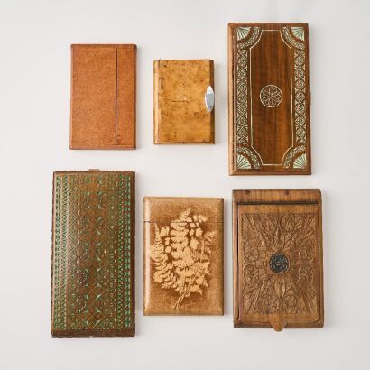 A Set of Six Decorative Wooden Card Cases