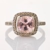 9ct White Gold, Modern, 0.58ct Diamond / Cushion Cut Morganite Ring