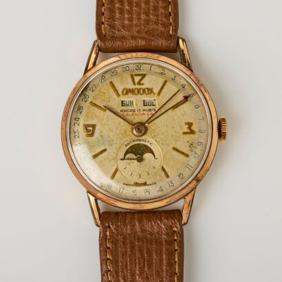 Gold Filled / Stainless Steel, Omodox Triple Date Calander / Moonphase Hand wound Wristwatch, circa 1950's