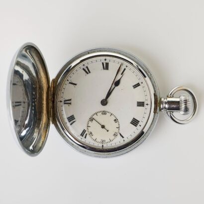 Chrome Plated Steel, Rolex Lever / Dennison Star Full-Hunter Pocket Watch, circa 1930's - 1940's