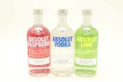 (1) Absolut Vodka, Raspberry & Lime, 40% ABV, 3 Bottles Sold as One Lot