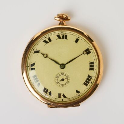 9ct Yellow Gold, Swiss Hallmarked, Swiss movement Open-faced Slim Pocket Watch, circa early C20th