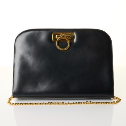 Salvatore Ferragamo, Black Leather Gancini Bag