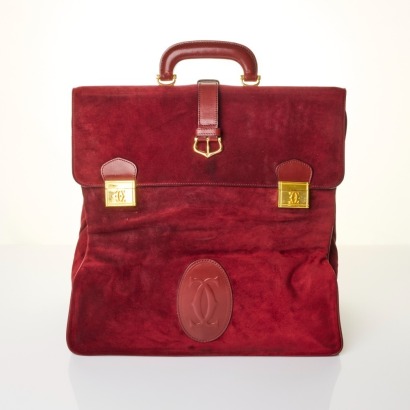 Cartier, Les Must de Cartier Burgundy Suede Sac de Voyage Travel Bag