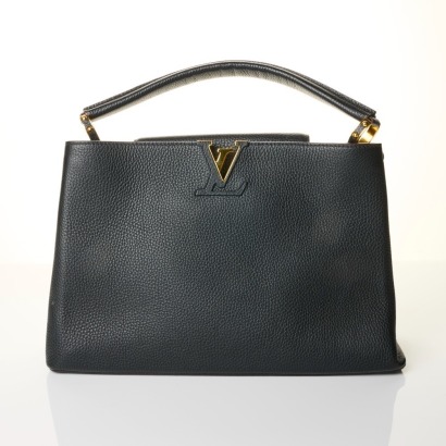 Louis Vuitton, Noir Taurillon Capucines Bag MM
