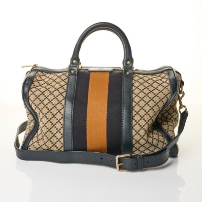 Gucci, Black / Grey Diamante Web Canvas Medium Joy Boston Bag