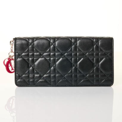 Christian Dior, Black Lamskin Cannage Quilted Wallet