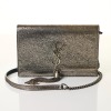 Saint Laurent, Acciaio / Nero Metallic Leather Kate Tassel Wallet on Chain