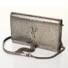 Saint Laurent, Acciaio / Nero Metallic Leather Kate Tassel Wallet on Chain - 2
