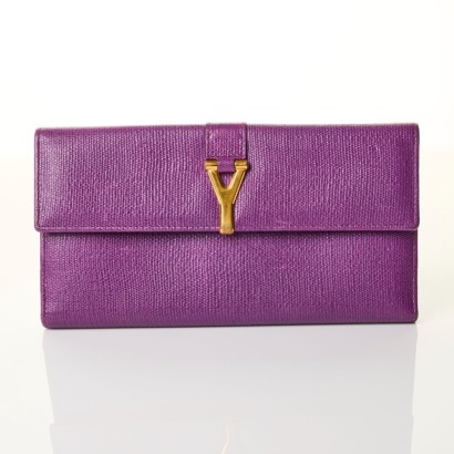 Saint Laurent, Purple Calfskin Chyc Ligne Wallet with Box