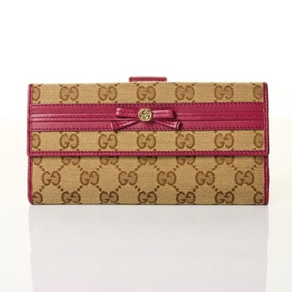 Gucci, Beige / Fuchsia GG Canvas Mayfair Continental Wallet