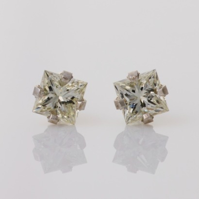 14ct White Gold, 0.40ct Princess Cut, Diamond Stud Earrings