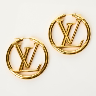 Louis Vuitton, LV Gold-Plated Fashion Hoop Earrings with Box