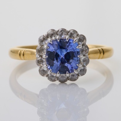 18ct Yellow Gold, 1.57ct Sapphire / 0.29ct Diamond Cluster Ring
