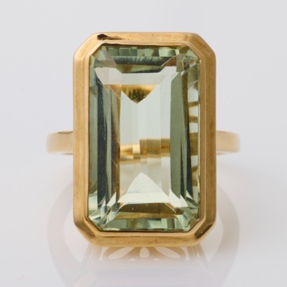 9ct Yellow Gold, 14.55ct Octagonal Step-cut Green Quartz Ring