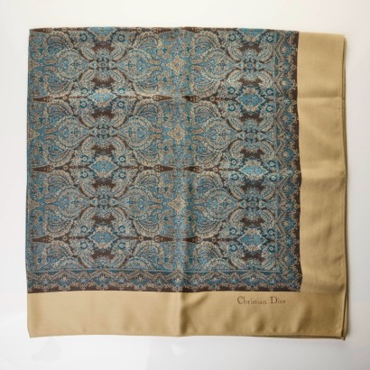 Christian Dior, Blue / Brown 100% Wool Shawl / Stole