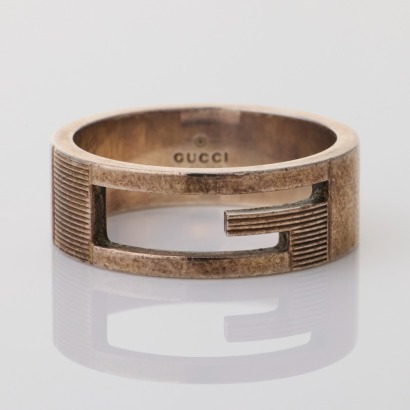 Sterling Silver, Gucci G Ring with Box, Size T 1/2