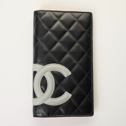 Chanel, Black Leather Quilted Cambon CC Wallet with Box