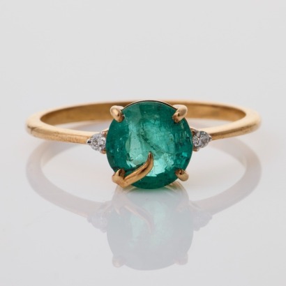 14ct Yellow Gold, 1.55ct Emerald / .03ct Diamond Ring