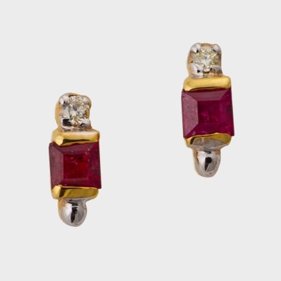 14ct Yellow Gold, Ruby / .02ct Diamond Stud Earrings