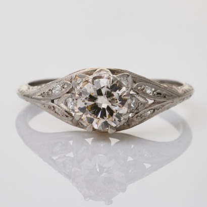 Platinum, .63ct Diamond / .50ct, Retro Diamond Solitaire Ring, circa 1950's