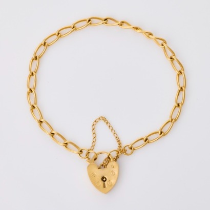 9ct Yellow Gold, 17.5cm Oval Link Padlock Bracelet