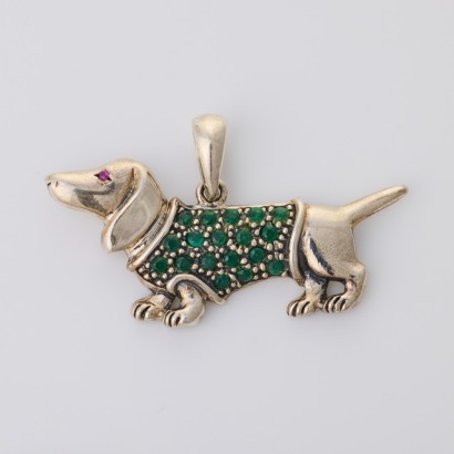 Sterling Silver, Dachshund Stone Set Pendant