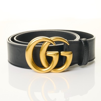 Gucci, GG Black Leather Belt with Box