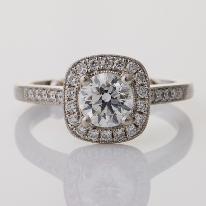 Platinum, 1.00ct Diamond / 0.39ct Diamond Cluster Ring