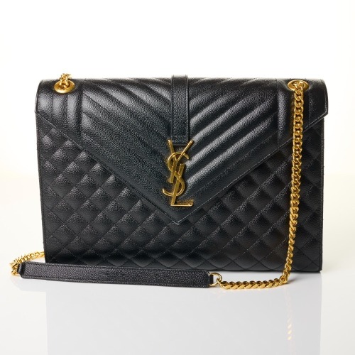Saint Laurent, Black Tri-Quilt Matelass&eacute; Grain de Poudre Large Envelope Bag