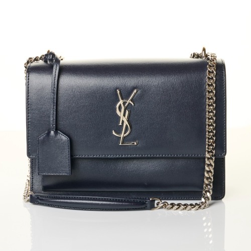 Saint Laurent, Navy Smooth Calfskin Medium Sunset Bag